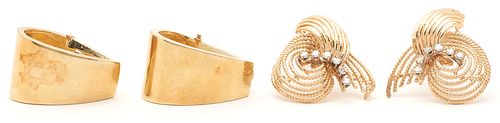 2 Pairs Ladies' 14K Gold Earrings