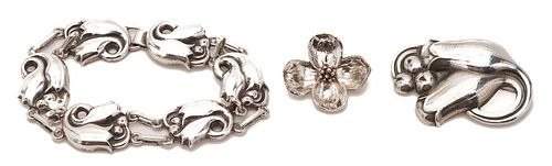 Georg Jensen Silver Bracelet, Pin & Tiffany Pin