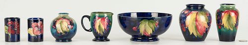 7 Moorcroft Pottery Items, incl. Leaf & Berry and Hibiscus