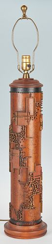 Mid-Century Brutalist Tall Cylindrical Wood Table Lamp