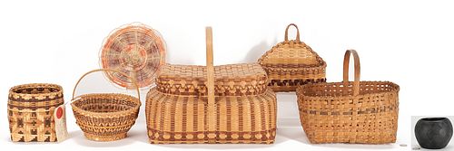 6 Native American Cherokee Baskets and 1 Jar 