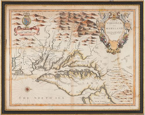 John Speed 1676 Map of Virginia, Maryland, and Chesapeake Bay
