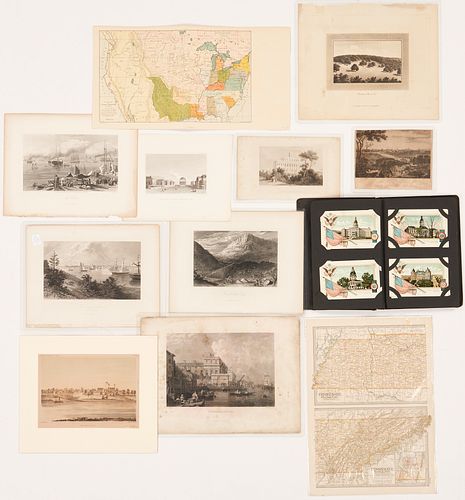 11 Engraved Scenic Views and Maps inc. UVA, GA Female College, plus Postcard Album