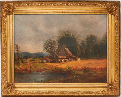 Attr. Job Spencer O/C Landscape Painting, Shenandoah Valley, Circa 1865