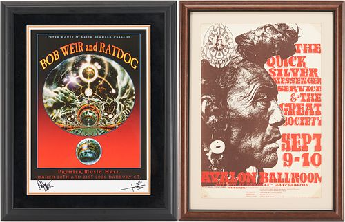 2 Concert Posters, 1966 Quicksilver Msgr. Service plus Signed 2006 Bob Weir/ Ratdog