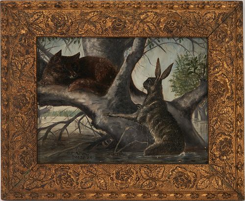 Rabbit and Fox During a Flood O/B Painting, after Ludwig Beckmann, 1885