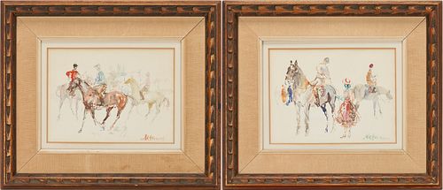 Hugo Matzenauer Pair of Equestrian Watercolors