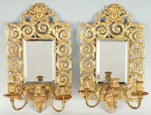 Pr. French Louis XV Style Gilt Bronze Mirrored Wall Sconces