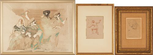3 Works on Paper Incl. Weisbuch, Puvis de Chavanne, & After Michelangelo