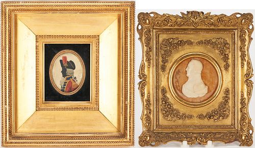 2 Military Portraits, Wax Relief and Painted Silhouette