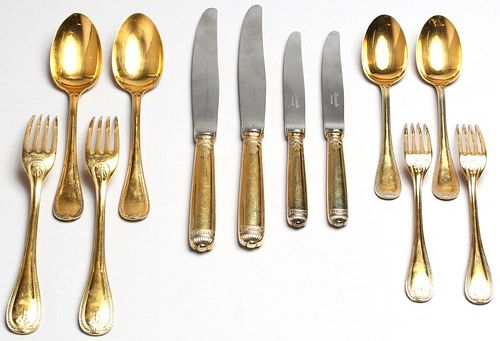 2 Christofle Gold-Plated Flatware Place Settings
