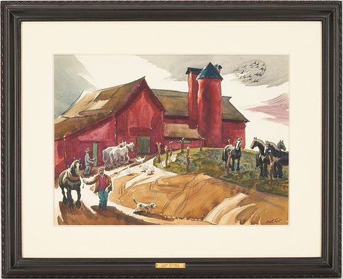 Glen Mitchell Regionalist Indiana Farm Watercolor