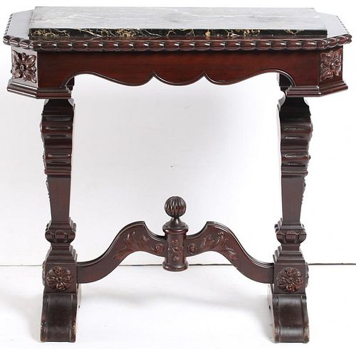 Small Victorian Carved Marble-Top Console Table