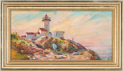 Marian W. Steele Lighthouse at Dawn Oil Painting