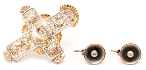 2 Sterling Jewelry Items: Sergio Bustamante Cross Pendant & Orb Earrings