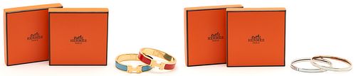 2 Hermes Thin Enamel Bangles & 2 Clic H bracelets, 4 total items