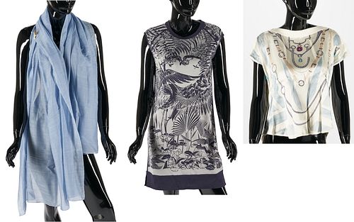 Hermes Top, Knit Dress & Blue Silk Stole, 3 items