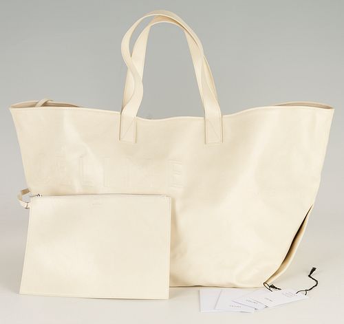 Celine "Made In" Medium White Leather Tote Bag