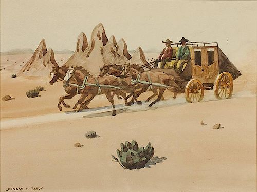 Leonard H. Reedy 1899 - 1956 | Stagecoach in Desert