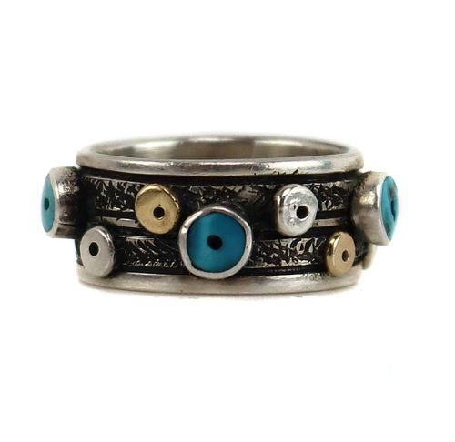 Tony Abeyta (b. 1965)  - Navajo - Turquoise, Gold Fill, and Silver Overlay Ring
