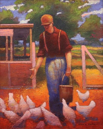 Gary Ernest Smith - Man Feeding Chickens