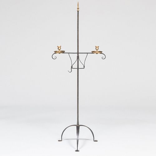 Arts and Crafts Wrought Iron and Brass Standing Candelabrum