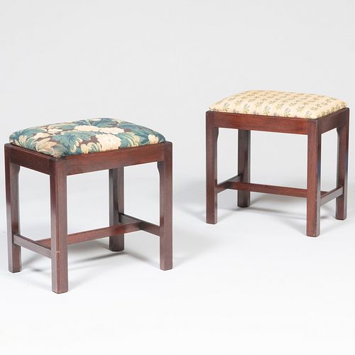 Two George III Style Mahogany Upholstered Stools