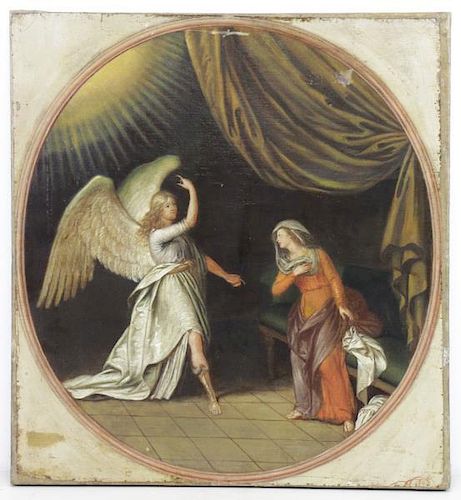 19th C. Oil on Canvas. The Annunciation.