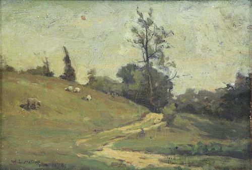 METCALF, Willard. Oil on Canvas. Grazing Sheep in