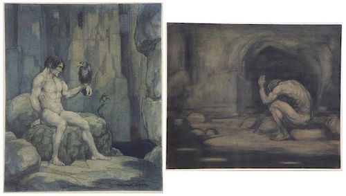 BAIERL, Theodor. Two Ink and Watercolor Drawings.