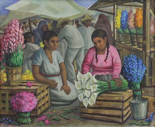 MONTOYA, Gustavo. Oil on Canvas. "Mercado de