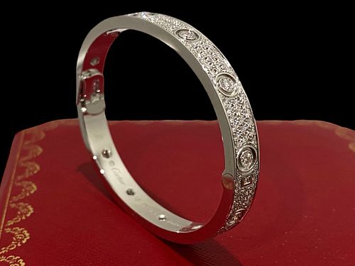 Cartier 18K White Gold Diamond-Paved & Diamonds Love Bracelet Size 16
