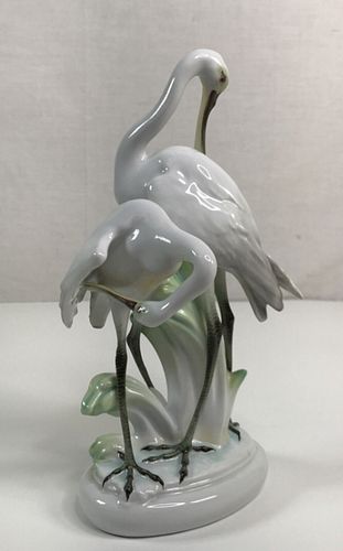 HEREND SIGNED TALL PAIR OF CRANES 5190