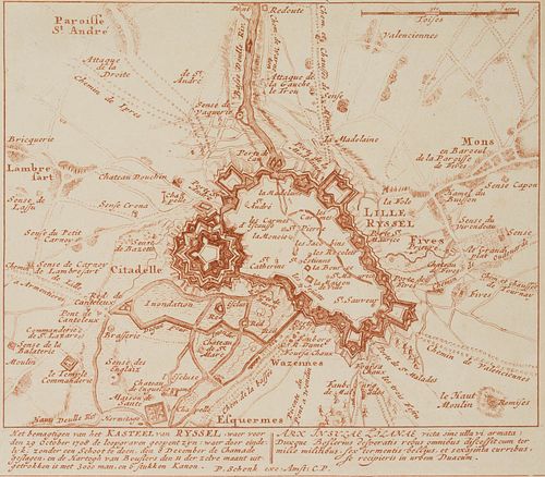 P. SCHENK (1660-1718), Plan Lille Citadel, City Fortifications,  1712,