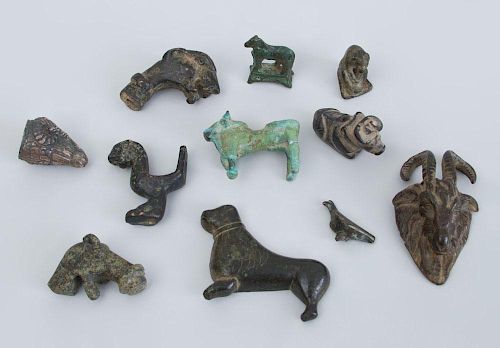 LARGE GROUP OF ANCIENT BRONZE ANIMALS