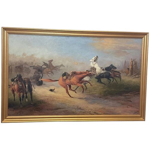WW1 FRENCH CAVALRY BATTLE OIL PAINTING