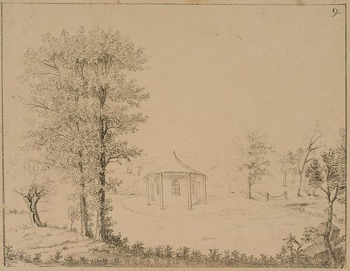 Unknown (19th), Park landscape with pavilion, around 1810,