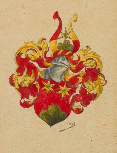 Monogram CWB (19th), Knightly coat of arms, stars,