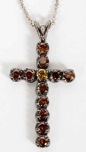 BROWN DIAMOND AND 14KT WHITE GOLD CROSS NECKLACE