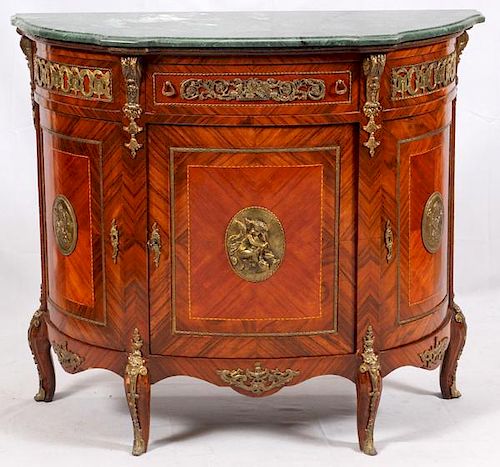 FRENCH DEMI-LUNE MARBLE TOP COMMODE