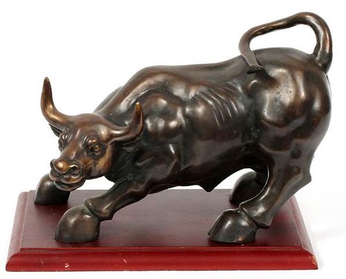 CHINESE BRONZE OXEN W/ WOOD STAND