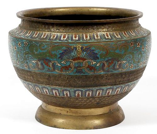 CHINESE BRONZE AND ENAMEL PLANTER