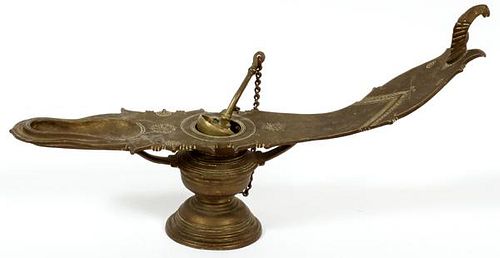 CHINESE RAISED RELIEF BRONZE OIL LAMP