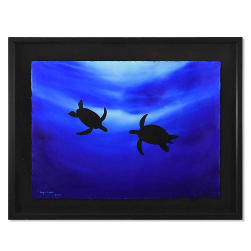 Wyland, "Turtle Dance" Framed Original Watercolor Painting Hand Signed with Letter of Authenticity.