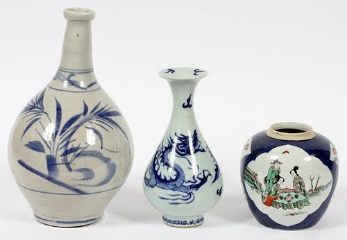 CHINESE POTTERY VASES AND A JAR 3 PCS.
