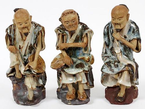 CHINESE POTTERY AND ENAMEL FIGURES THREE