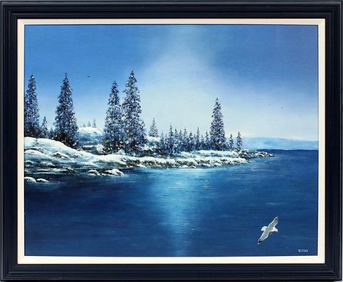 SIGNED ELTON OIL ON CANVAS NORTHERN LAKE SHORE