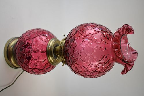 FENTON SPANISH LACE CRANBERRY BANQUET LAMP