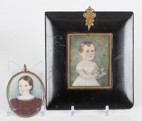 Two Portrait Miniatures of Children, 19th Century