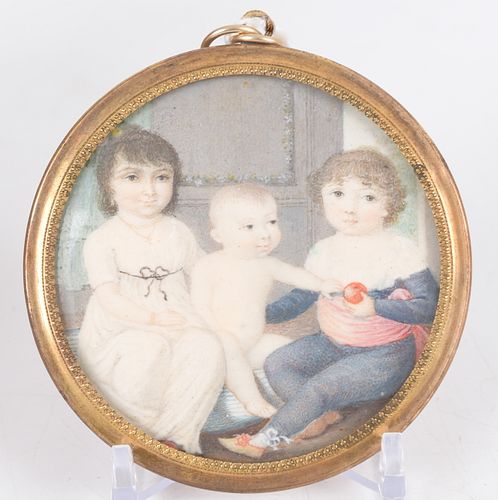 Portrait Miniature of Three Children with Fruit